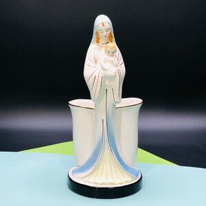 Vintage 60s SHAFFORD Porcelain Madonna with Baby Planter Rosary Holder Figurine